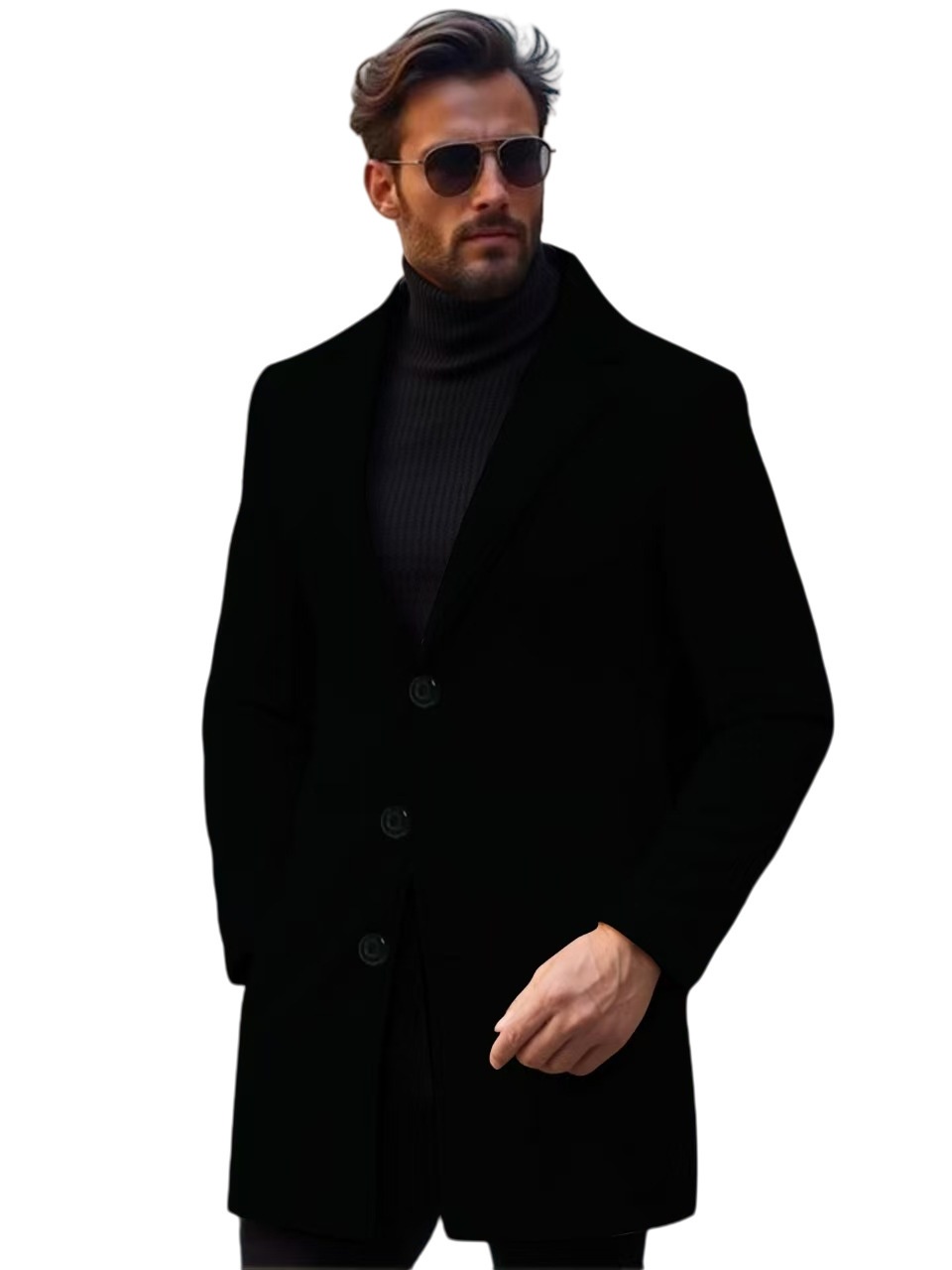 Men's Modern Slim Fit Mid-Length Wool Casual Trench Coat