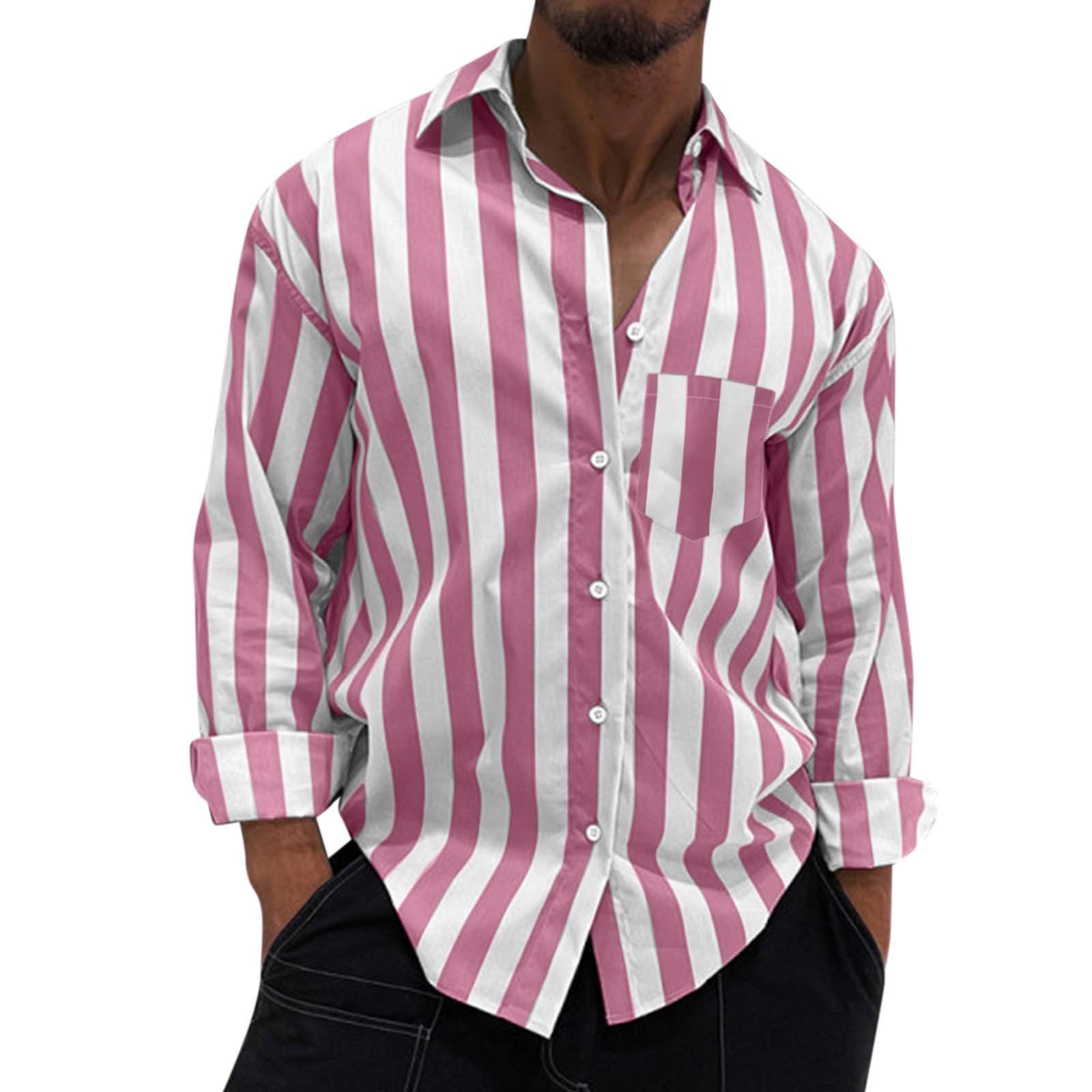 Men's Casual Striped Cardigan Shirt - Loose Fit Retro Lapel Shirt