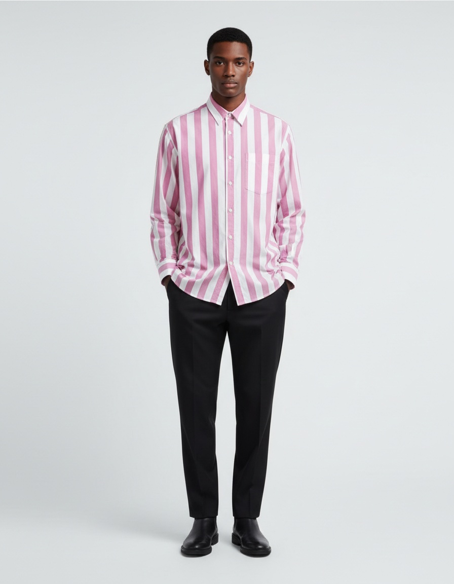 Men's Casual Striped Cardigan Shirt - Loose Fit Retro Lapel Shirt