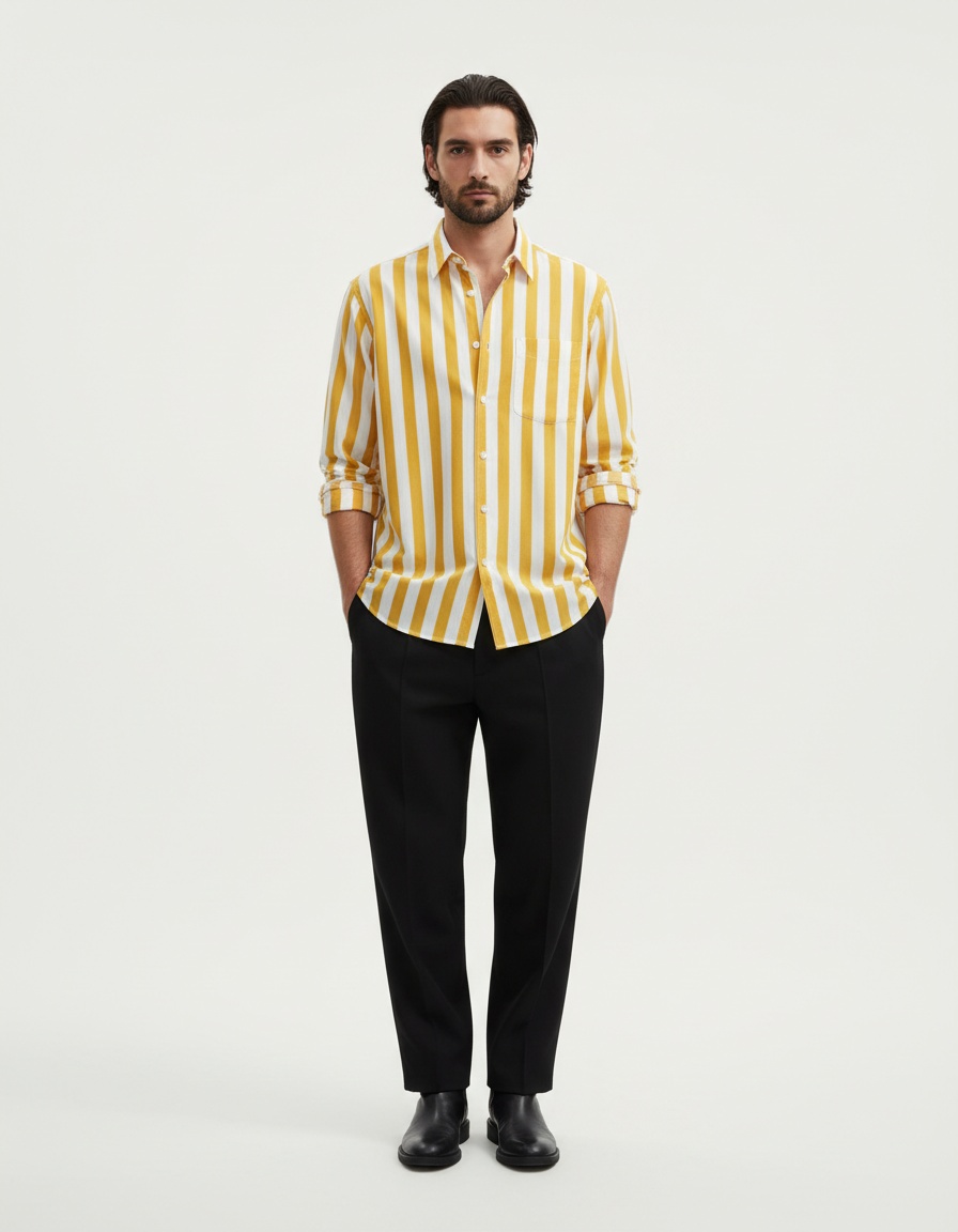 Men's Casual Striped Cardigan Shirt - Loose Fit Retro Lapel Shirt