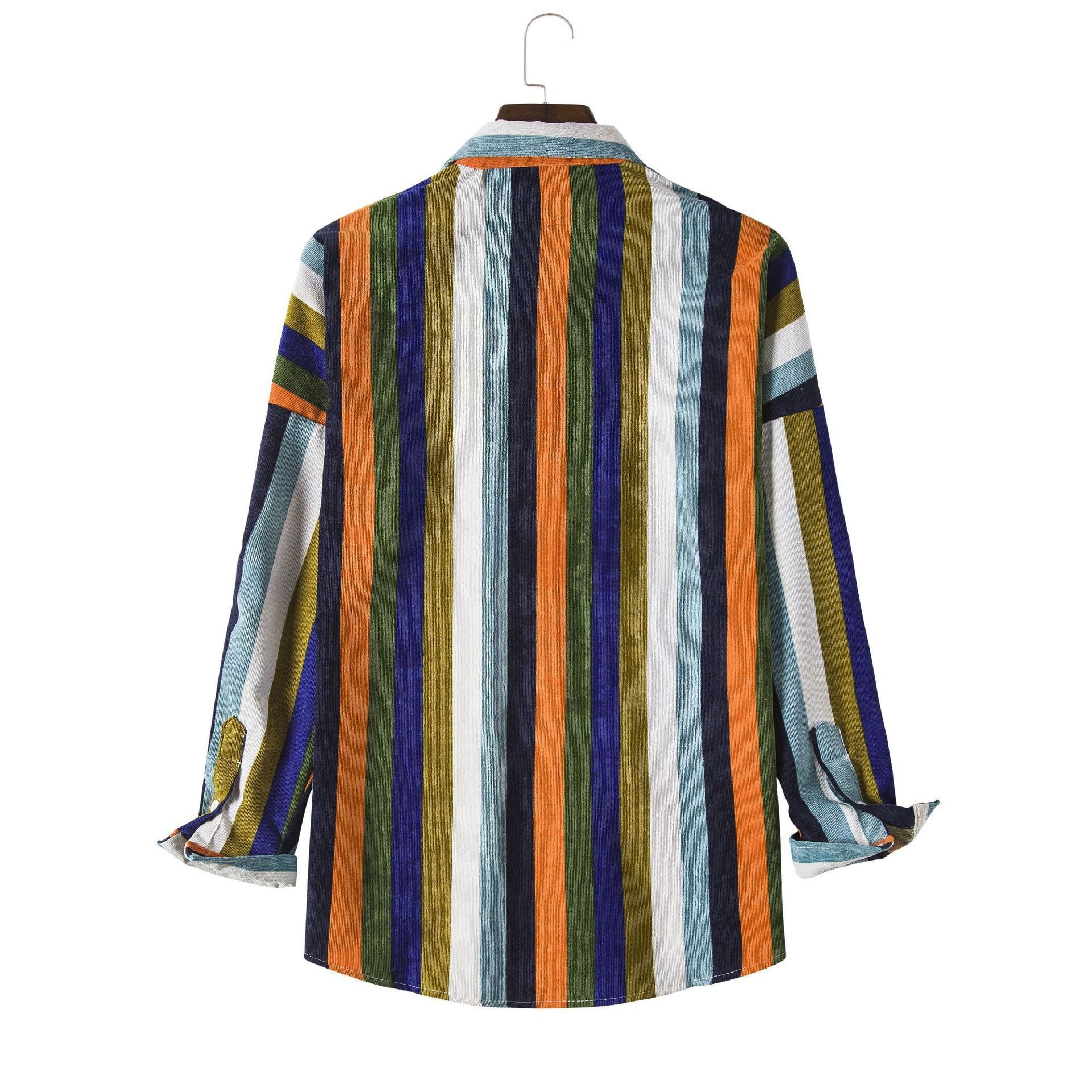 Men's Contrast Striped Corduroy Long Sleeve Shirt
