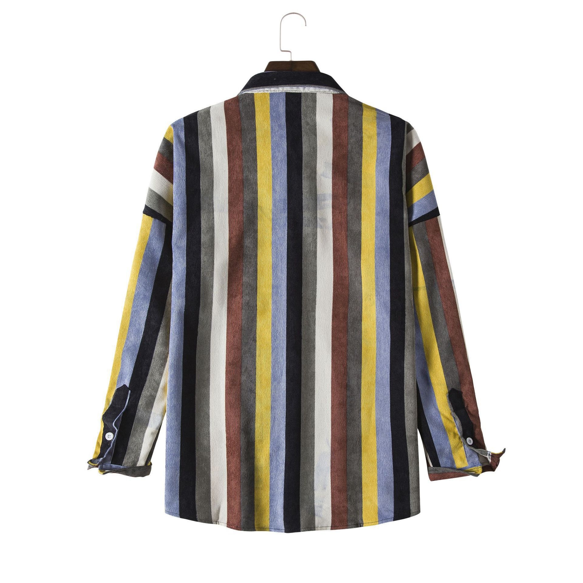 Men's Contrast Striped Corduroy Long Sleeve Shirt