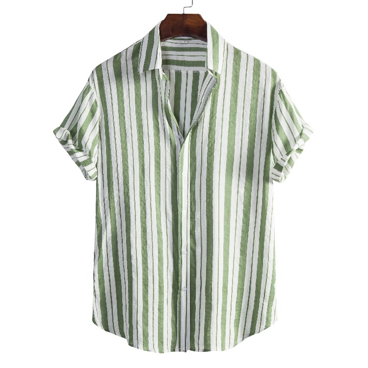 Men's Loose Fit Breathable Striped Short Sleeve Shirt