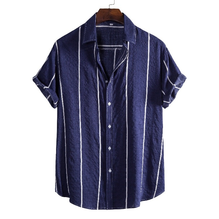 Men's Loose Fit Breathable Striped Short Sleeve Shirt