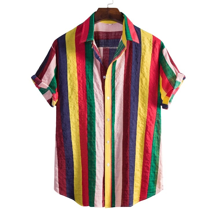Men's Loose Fit Breathable Striped Short Sleeve Shirt