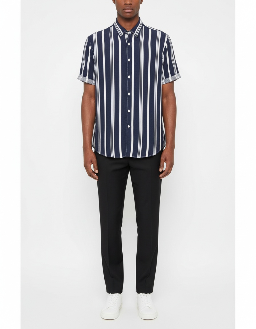 Men's Loose Fit Breathable Striped Short Sleeve Shirt