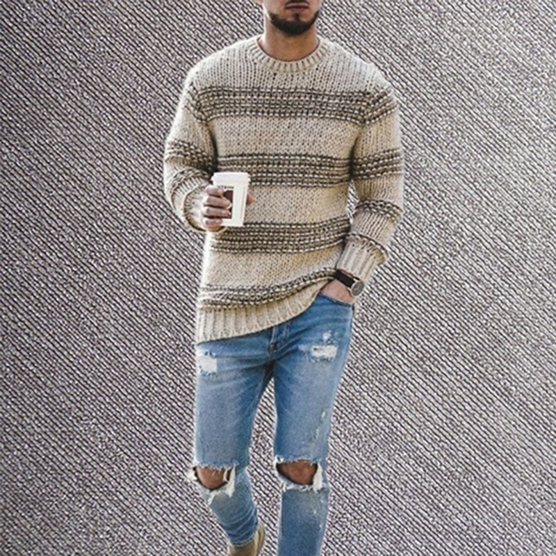 Men's Fashion Crewneck Striped Knitted Pullover