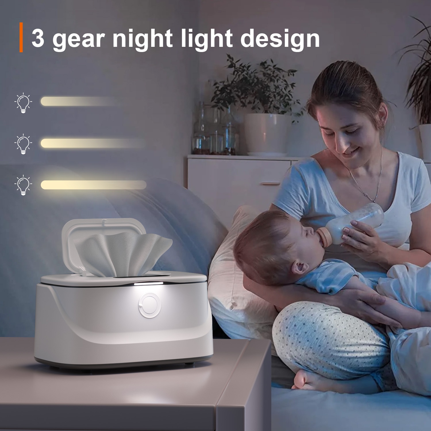 Smart Baby Wipe Warmer with LED Touch Screen & Night Light