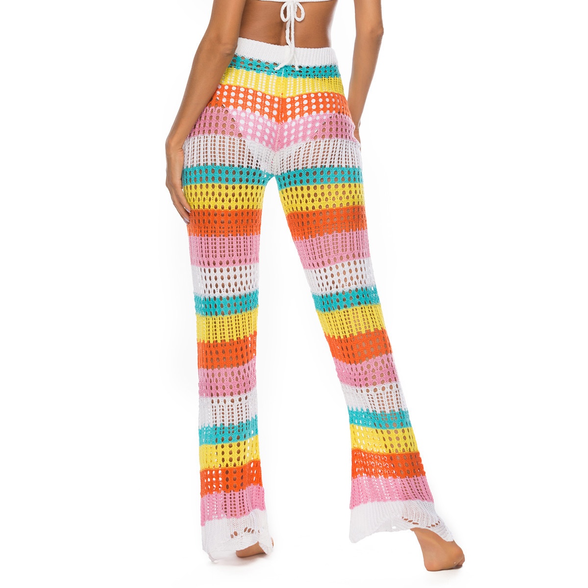Rainbow Crochet Knit Halter Top & Wide Leg Pants Set
