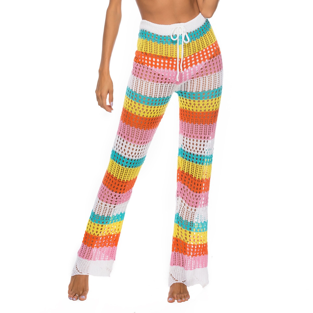 Rainbow Crochet Knit Halter Top & Wide Leg Pants Set