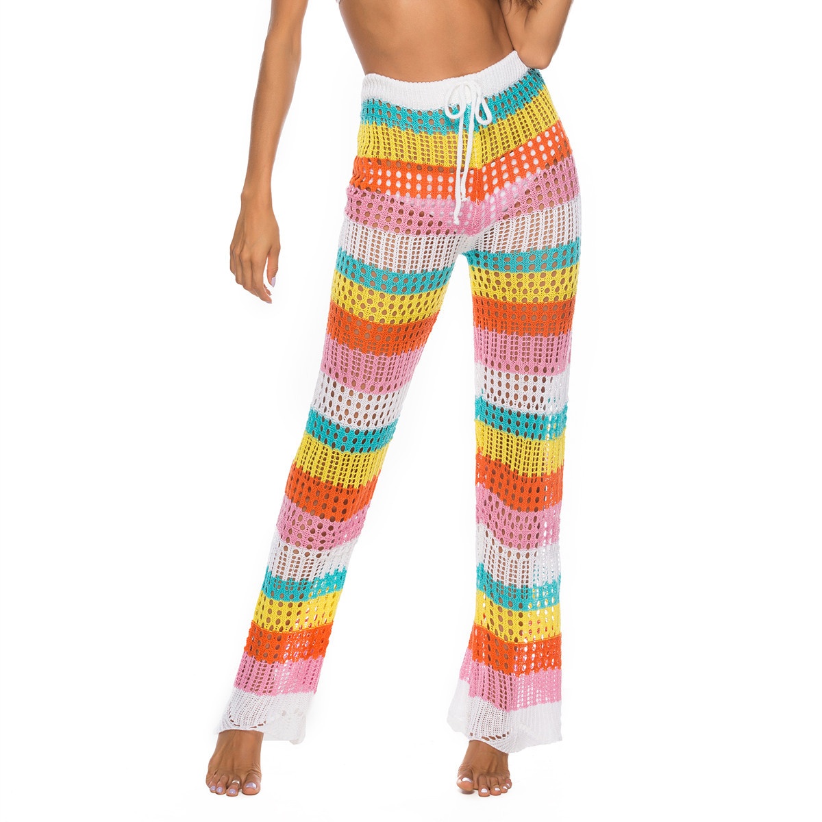 Rainbow Crochet Knit Halter Top & Wide Leg Pants Set