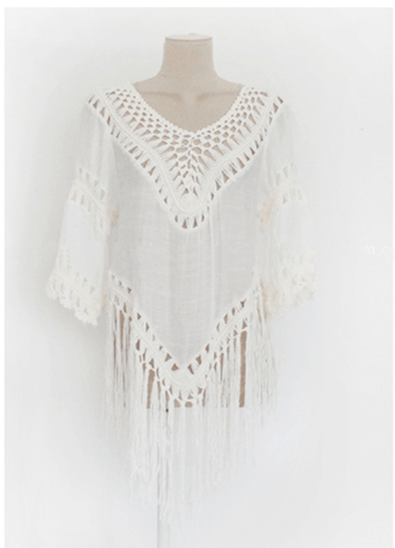 Boho Crochet Fringe Beach Cover-Up Tunic Top