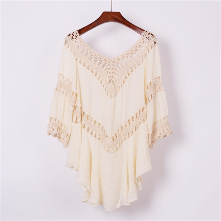 Boho Crochet V-Neck Tunic Top Beach Cover-Up
