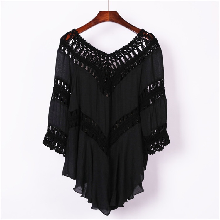 Boho Crochet V-Neck Tunic Top Beach Cover-Up