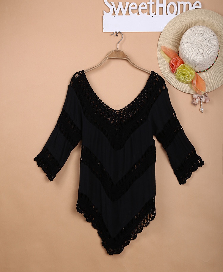 Boho Crochet Lace Beach Cover Up Tunic Dress V-Neck