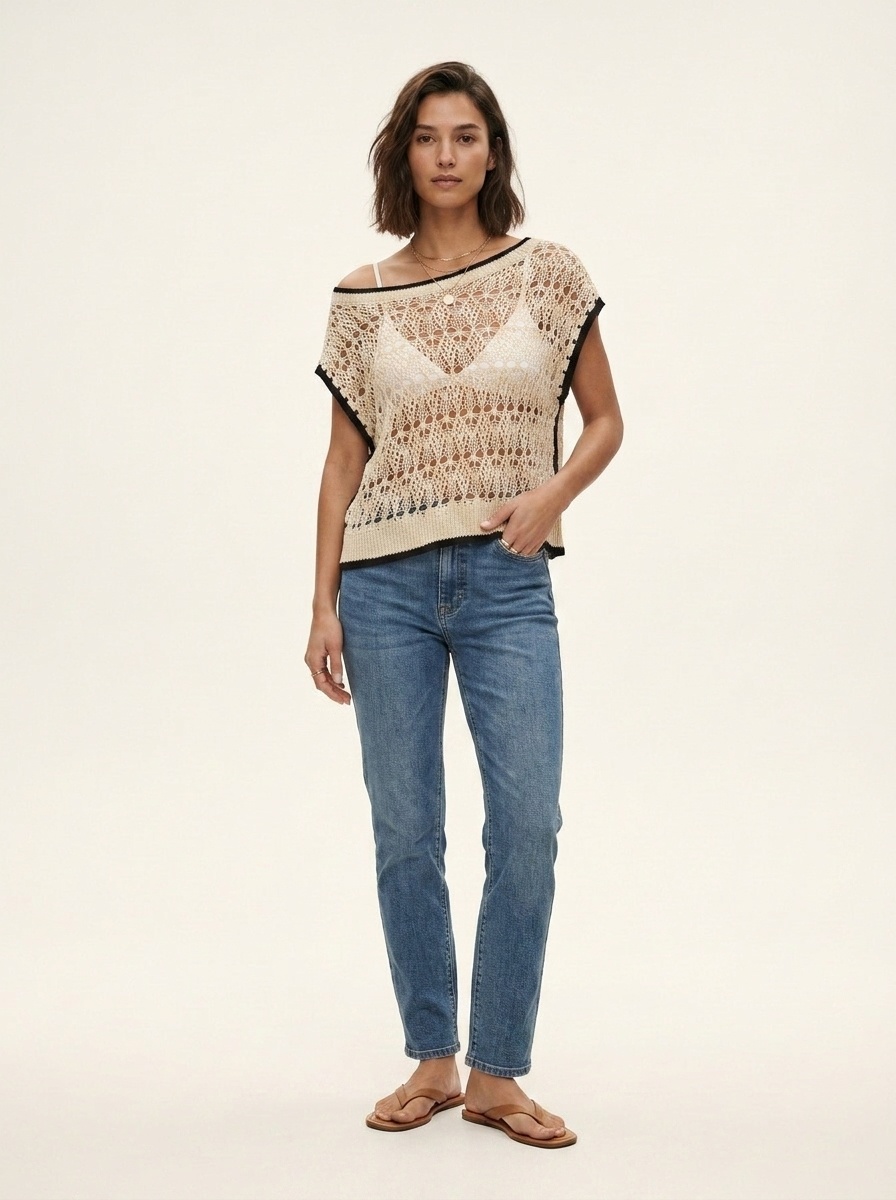 Chic Crochet Knit Off-Shoulder Top - Summer Beach Cover-Up