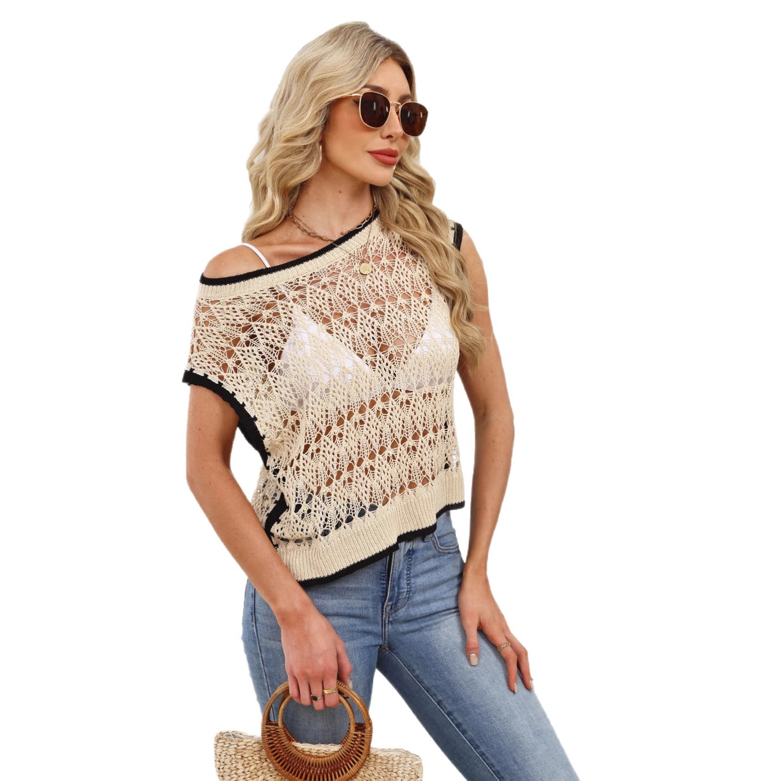 Chic Crochet Knit Off-Shoulder Top - Summer Beach Cover-Up