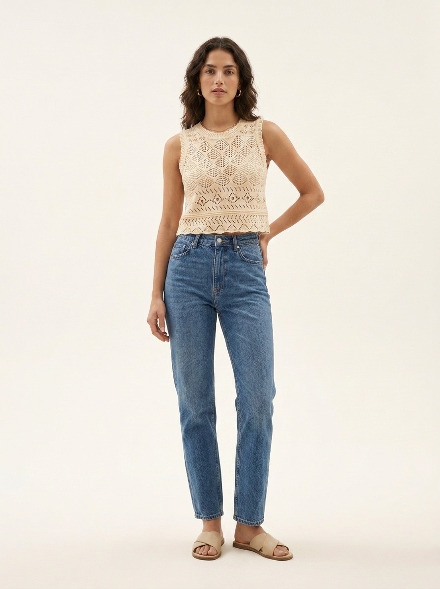 Women's Crochet Knit Sleeveless Crop Top - Boho Summer Tank