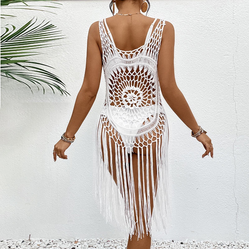 Crochet Fringe Beach Cover-Up Top - Boho Vest