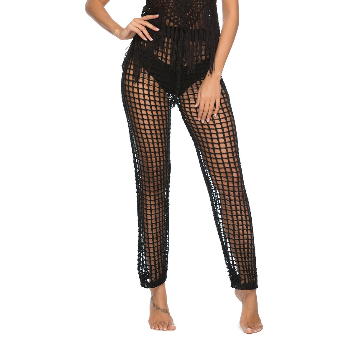 Crochet Knit Beach Cover Up Set - Top & Pants