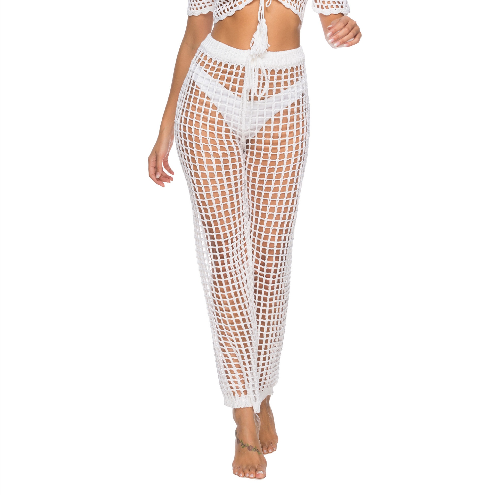 Crochet Knit Beach Cover Up Set - Top & Pants