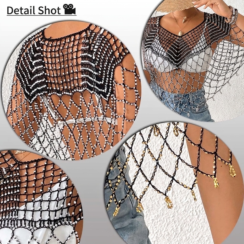 Sparkle Beaded Crochet Beach Cover Up Top