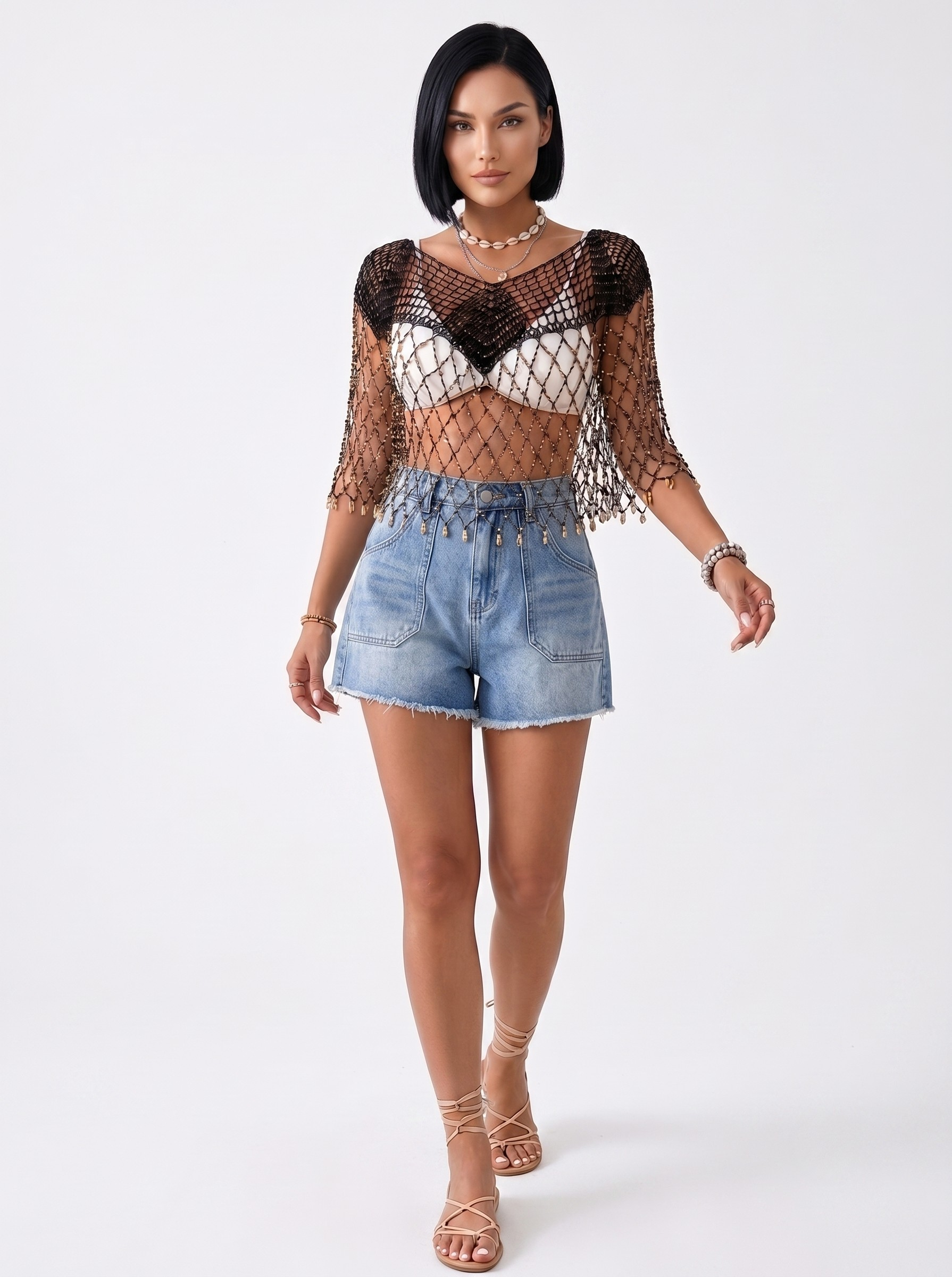 Sparkle Beaded Crochet Beach Cover Up Top