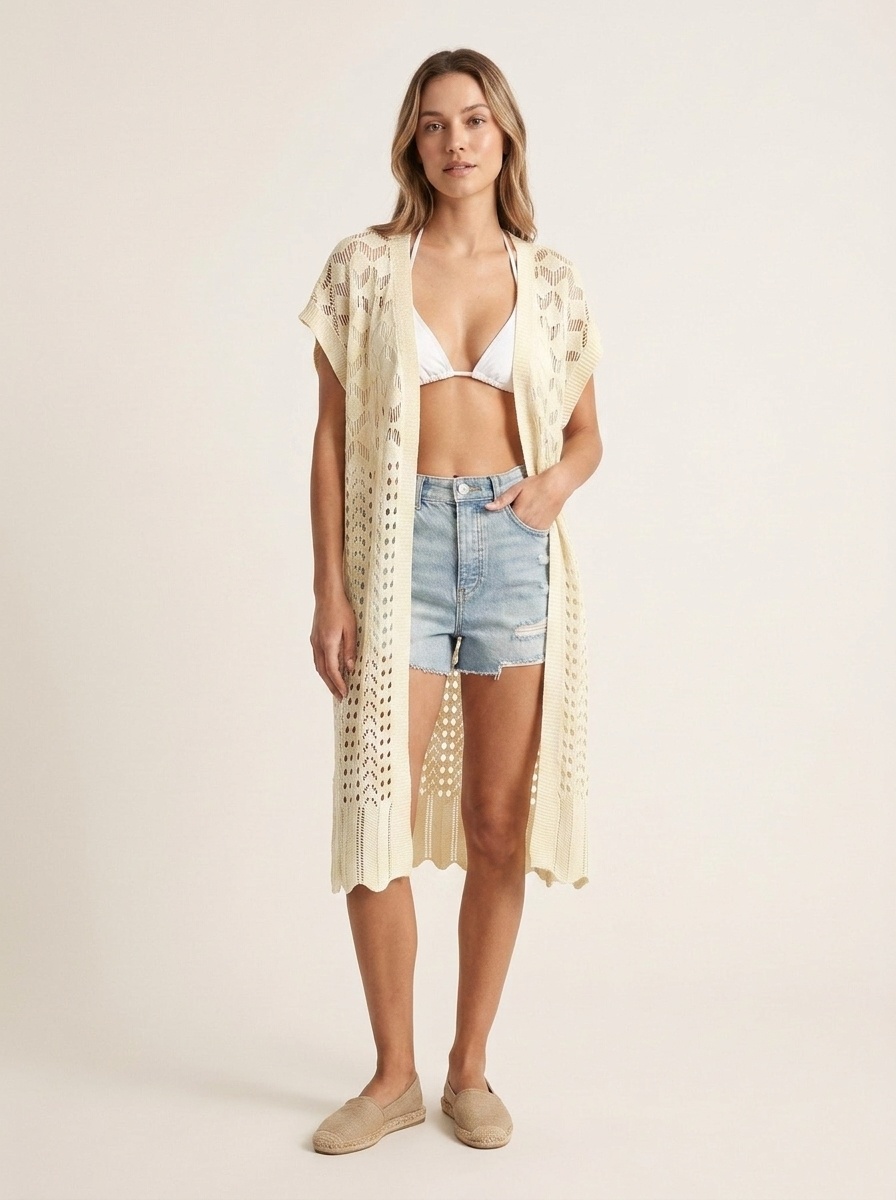 Women's Crochet Knit Beach Cover Up Cardigan Sleeveless