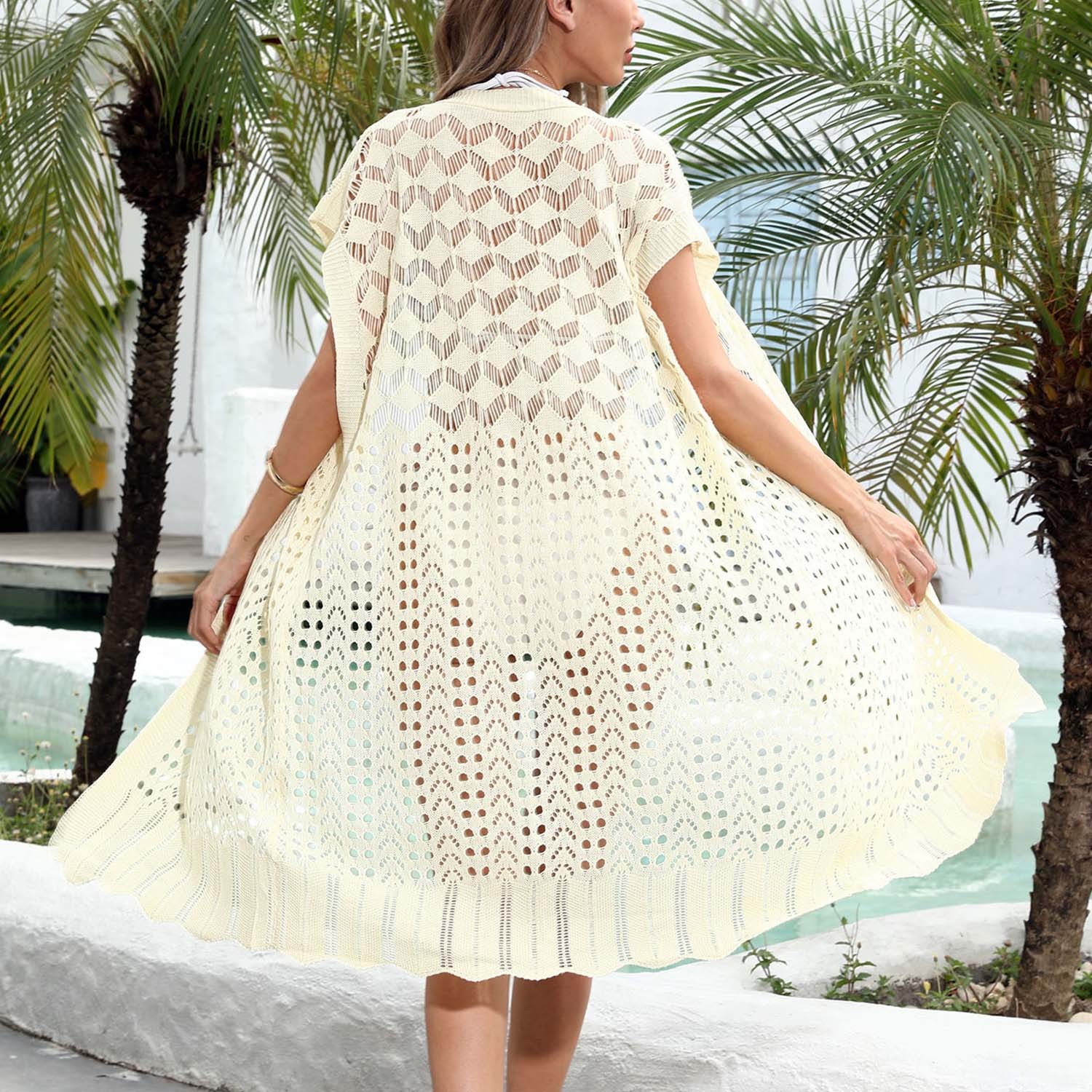 Women's Crochet Knit Beach Cover Up Cardigan Sleeveless