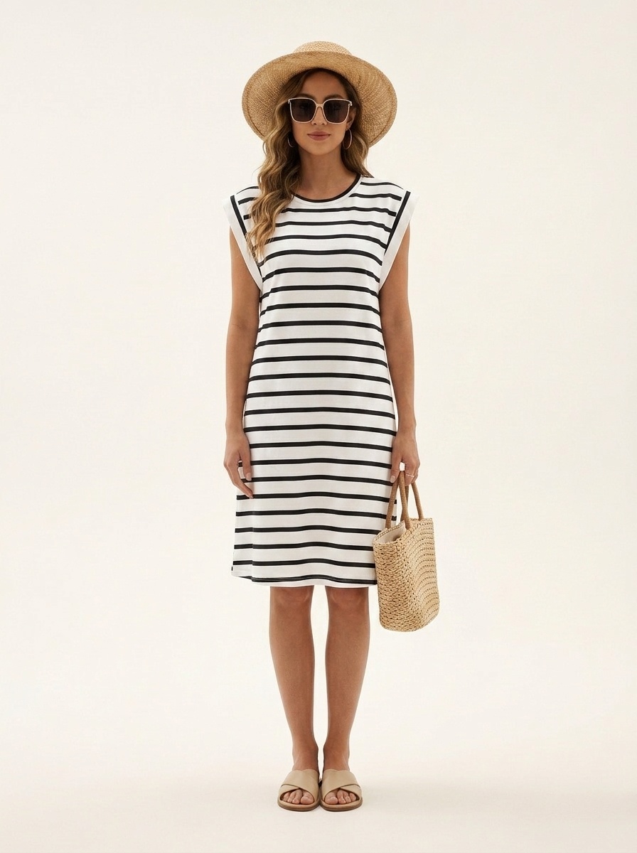 Women's Striped Sleeveless T-Shirt Dress Casual Summer Mini