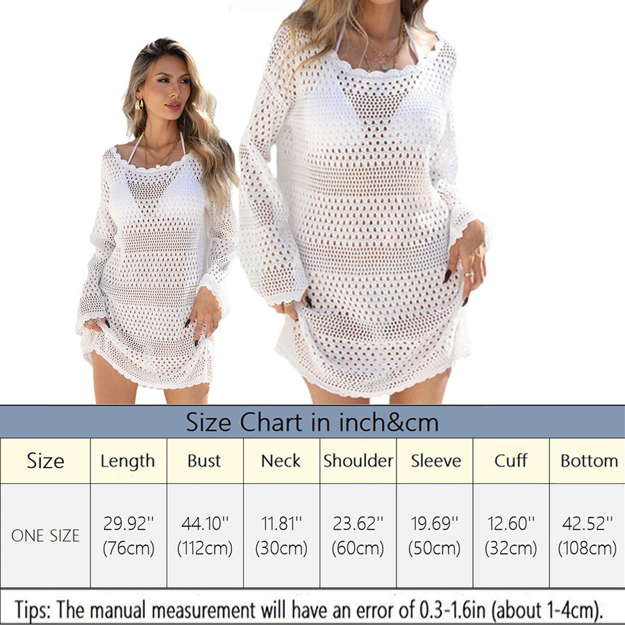 Women's Crochet Knit Beach Cover Up Dress Long Sleeve