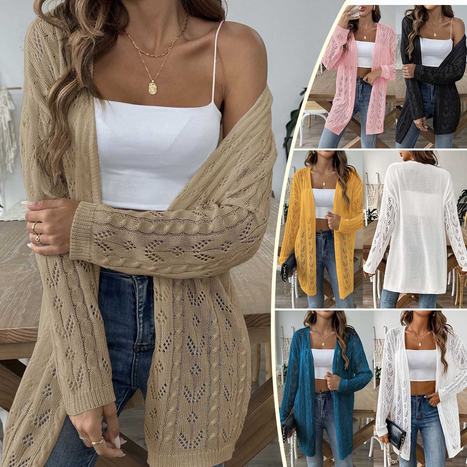 Women's Lightweight Open Knit Cardigan - Long Sleeve Sweater