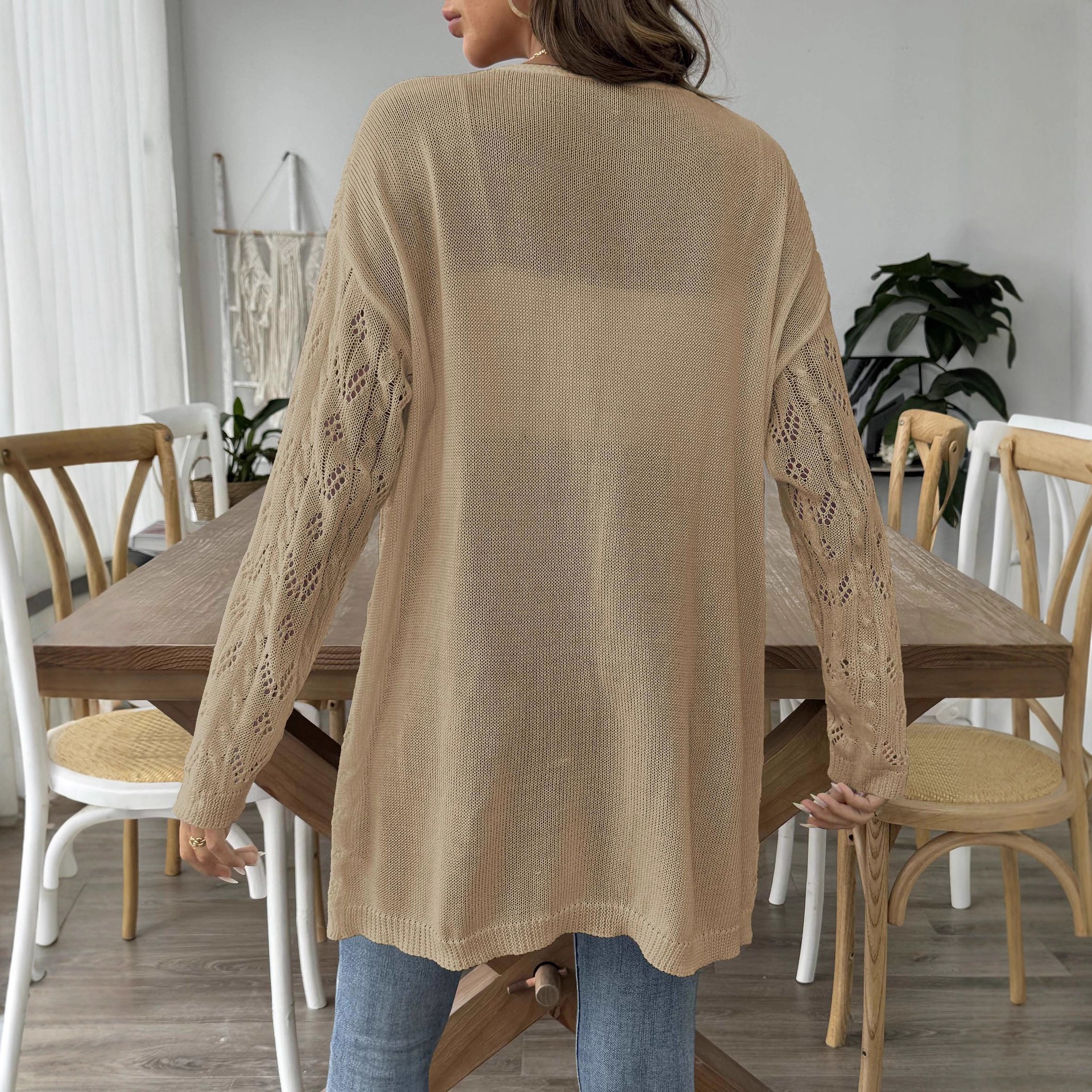 Women's Lightweight Open Knit Cardigan - Long Sleeve Sweater