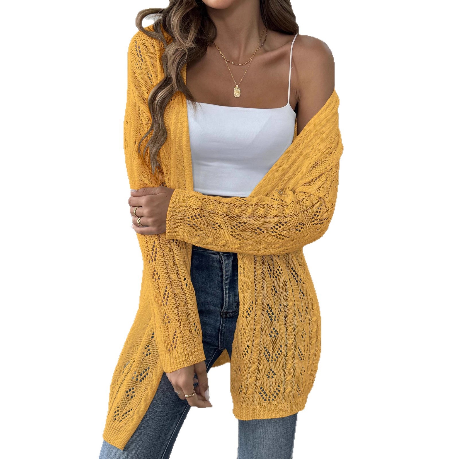 Women's Lightweight Open Knit Cardigan - Long Sleeve Sweater