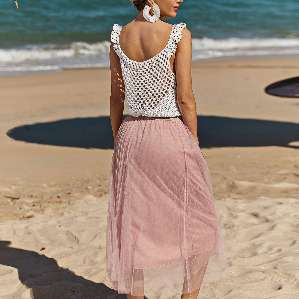 Boho Crochet Knit V-Neck Tank Top - Summer Beach Cover-Up