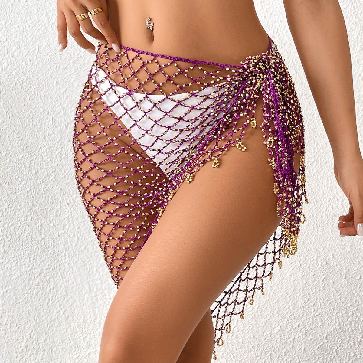 Beaded Mesh Beach Cover-Up Scarf