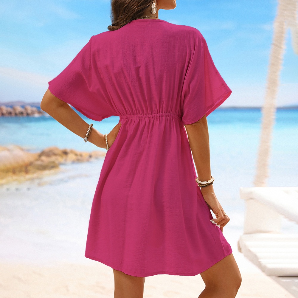 Women's Lace V-Neck Beach Cover Up Dress Summer Mini Kaftan