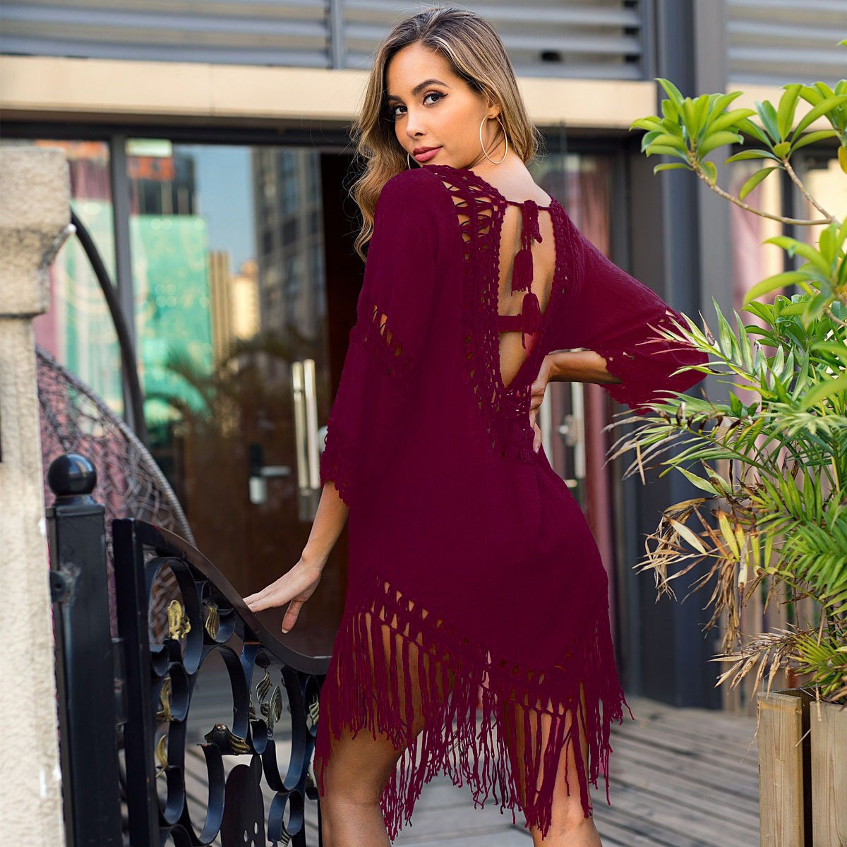 Women's Crochet Fringe Beach Cover Up Swimsuit Dress