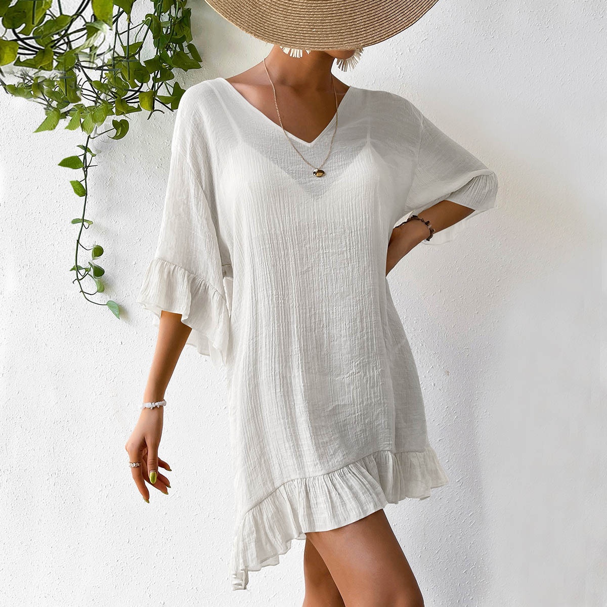 Women's Crochet Butterfly Back Beach Cover Up Tunic Dress