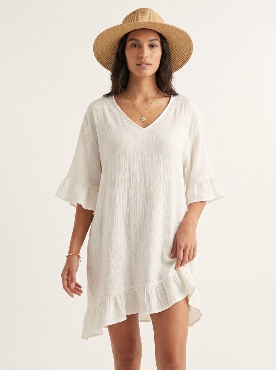 Women's Crochet Butterfly Back Beach Cover Up Tunic Dress