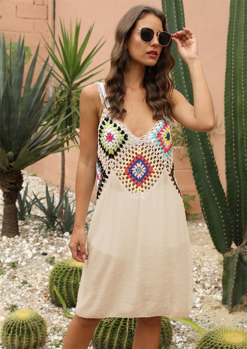Women's Crochet Knit Beach Cover Up Dress V-Neck Sleeveless