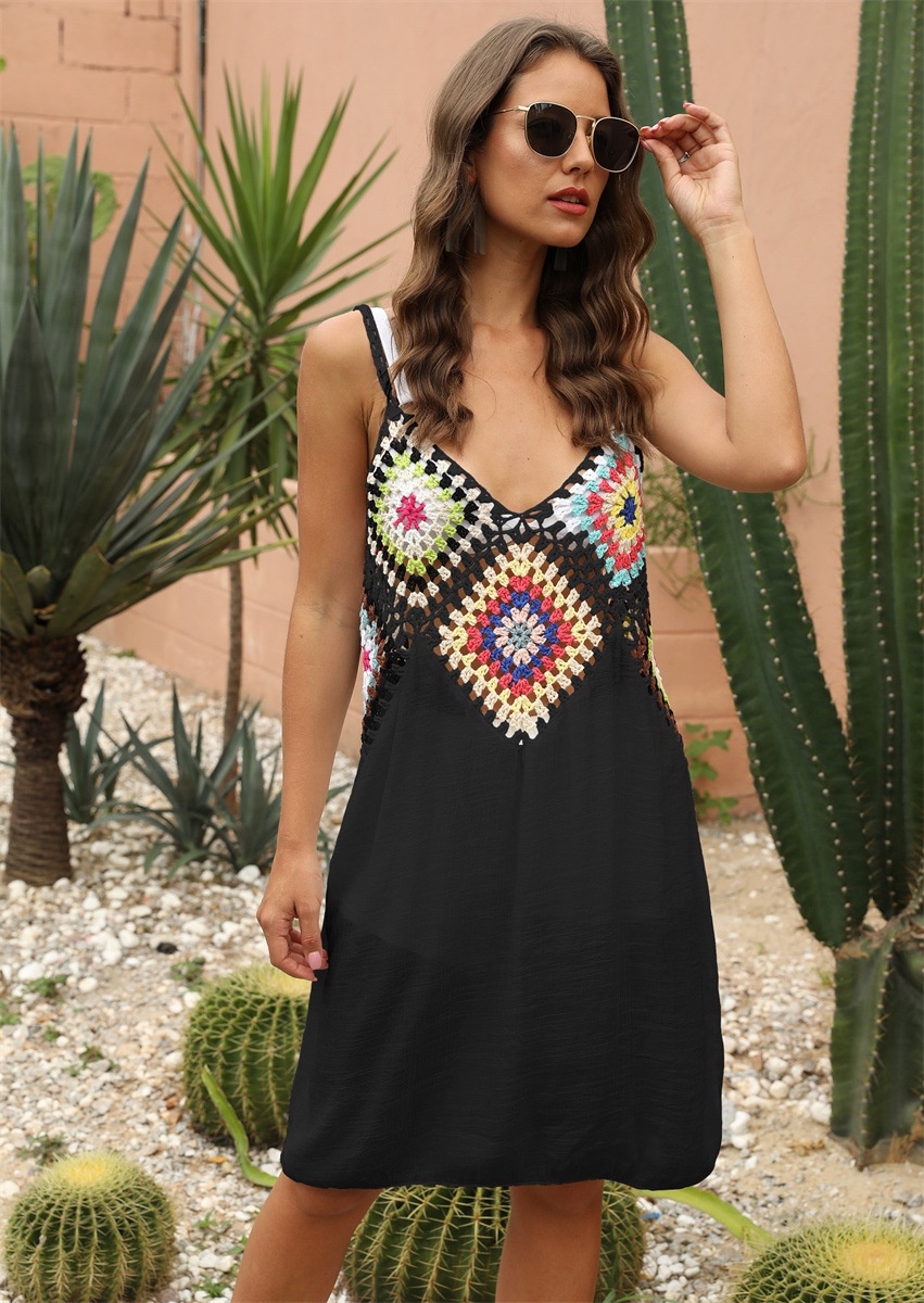 Women's Crochet Knit Beach Cover Up Dress V-Neck Sleeveless