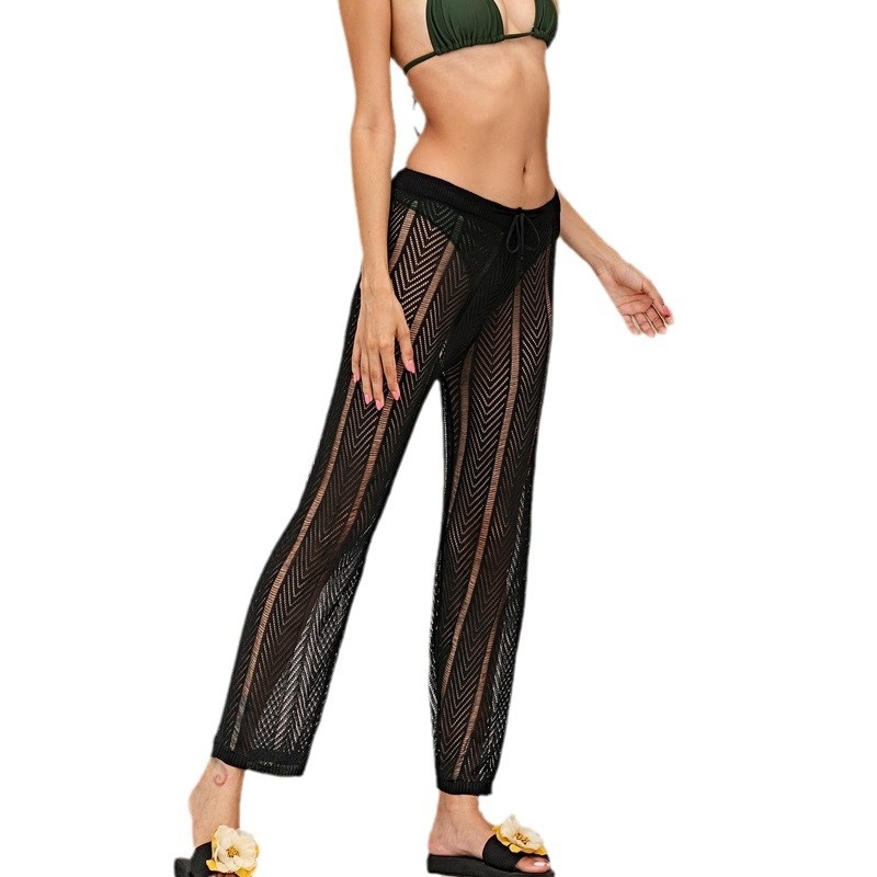 Women's Crochet Knit Beach Cover Up Pants - Sheer Wide Leg
