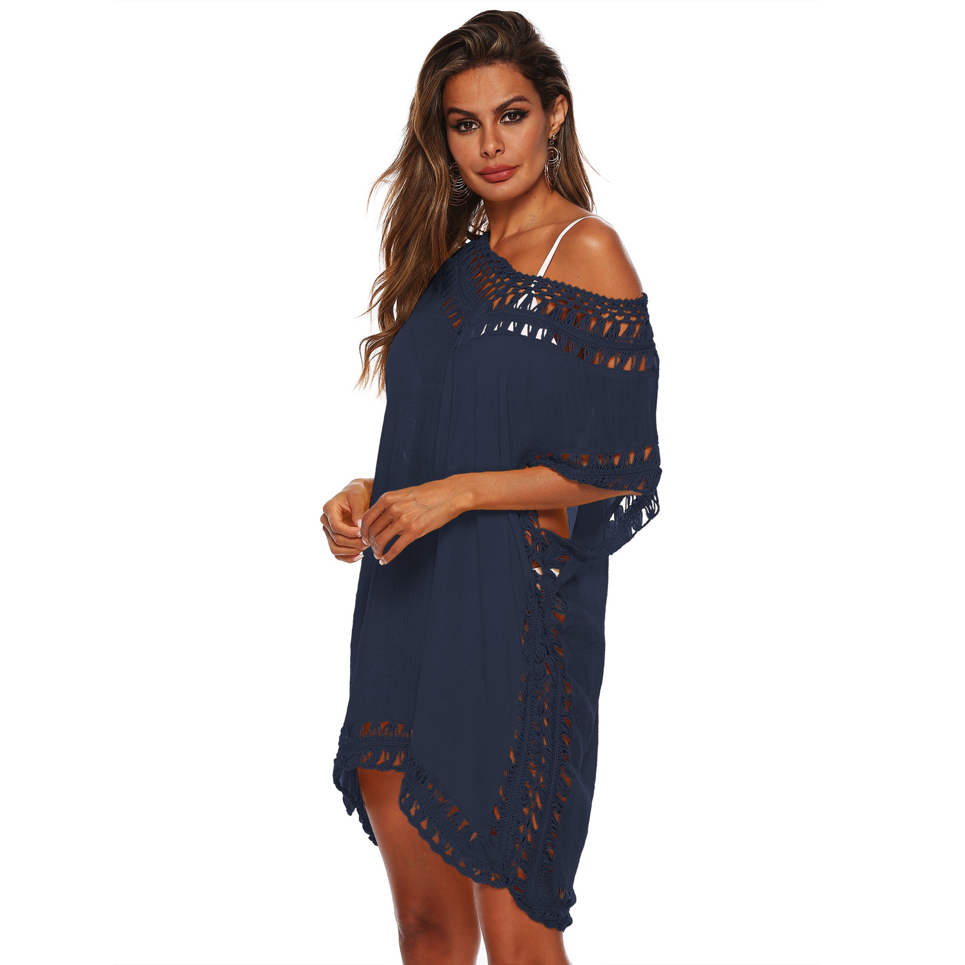 Women's Crochet V-Neck Beach Cover Up Tunic Dress