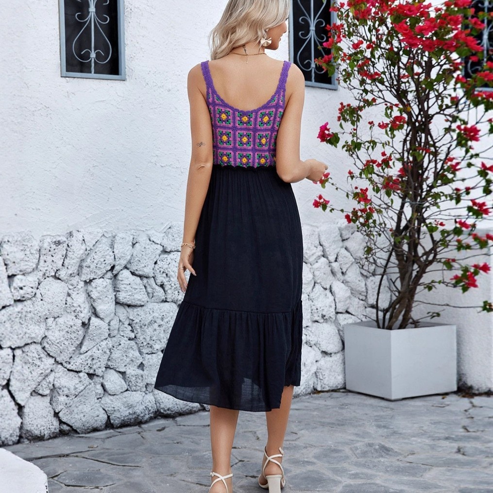 Boho Crochet Patchwork Midi Dress - Summer Style