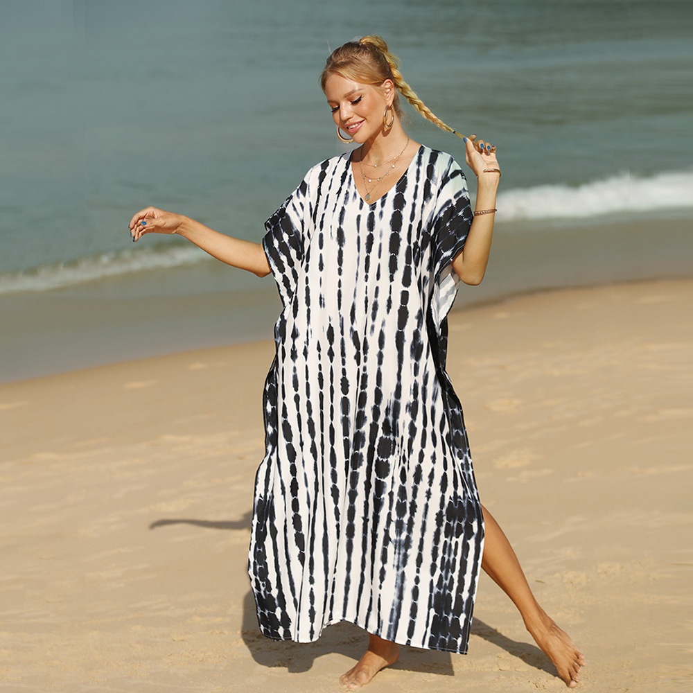 Tie-Dye V-Neck Kaftan Beach Cover-Up Maxi Dress