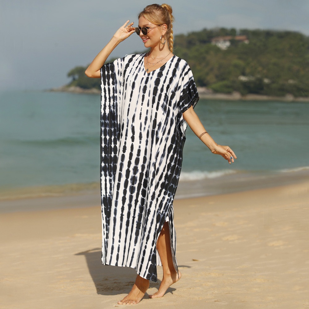 Tie-Dye V-Neck Kaftan Beach Cover-Up Maxi Dress