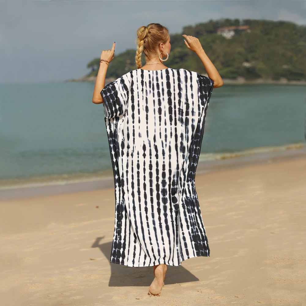 Tie-Dye V-Neck Kaftan Beach Cover-Up Maxi Dress