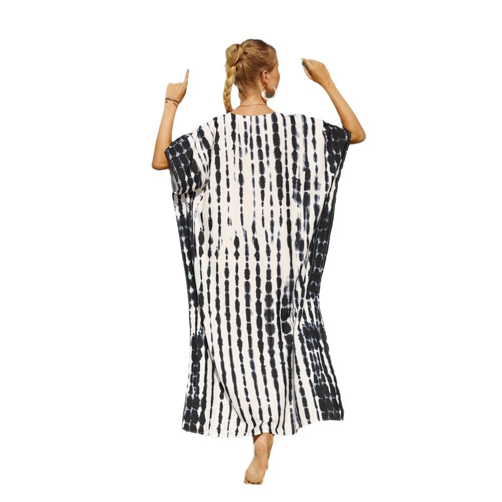 Tie-Dye V-Neck Kaftan Beach Cover-Up Maxi Dress