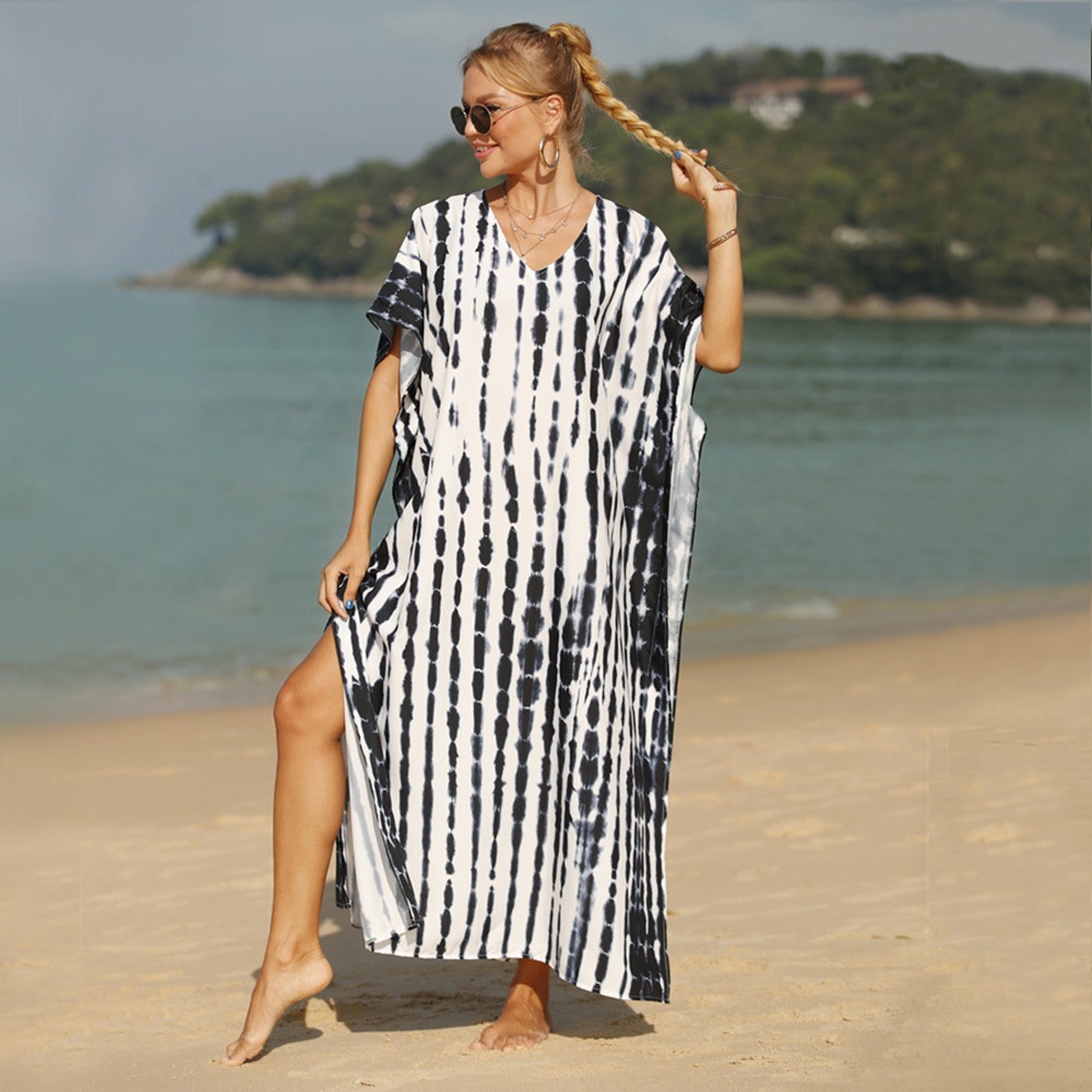 Tie-Dye V-Neck Kaftan Beach Cover-Up Maxi Dress